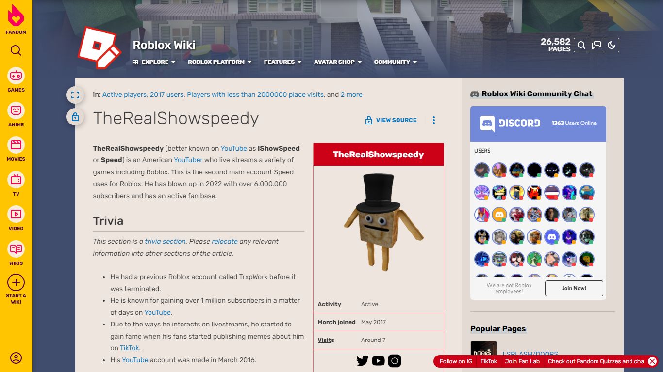 TheRealShowspeedy, Roblox Wiki